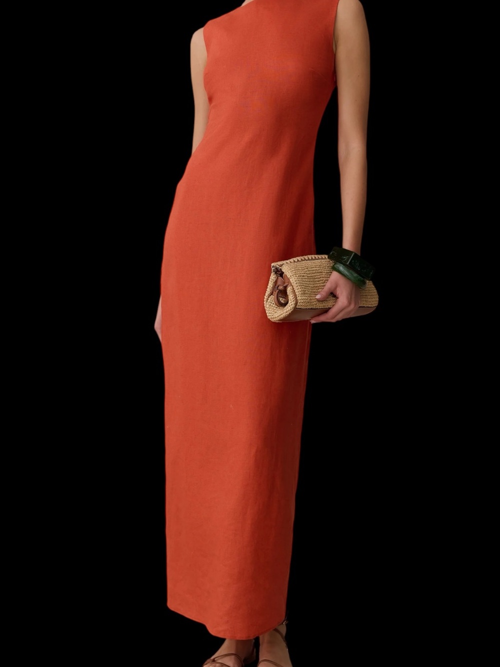 Few Moda o.p.t. Coast Linen Dress Sleeveless Maxi Burnt Orange NWT